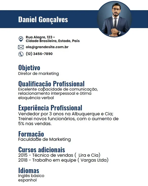 Currículo Azul simples Daniel Gonçalves 620x780