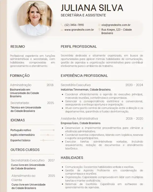 Currículo delicado Juliana Silva com foto secretária e assistente 620x780 WEBP