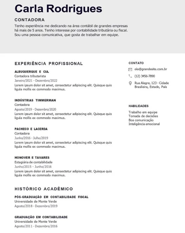 +Currículo Carla Rodrigues Editável Contadora Branco e Cinza Agile Currículo