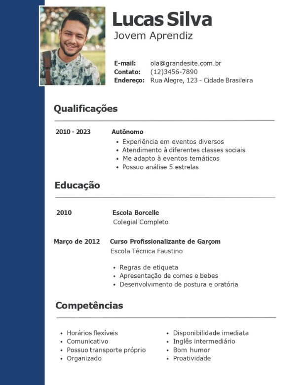 Currículo Lucas Silva JOVEM APRENDIZ com foto listra azul lateral e branco