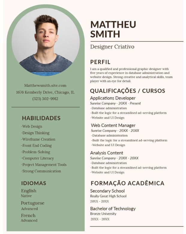 Currículo Matheu Smith PRIMEIRO EMPREGO ADOB com foto verde branco 620x780