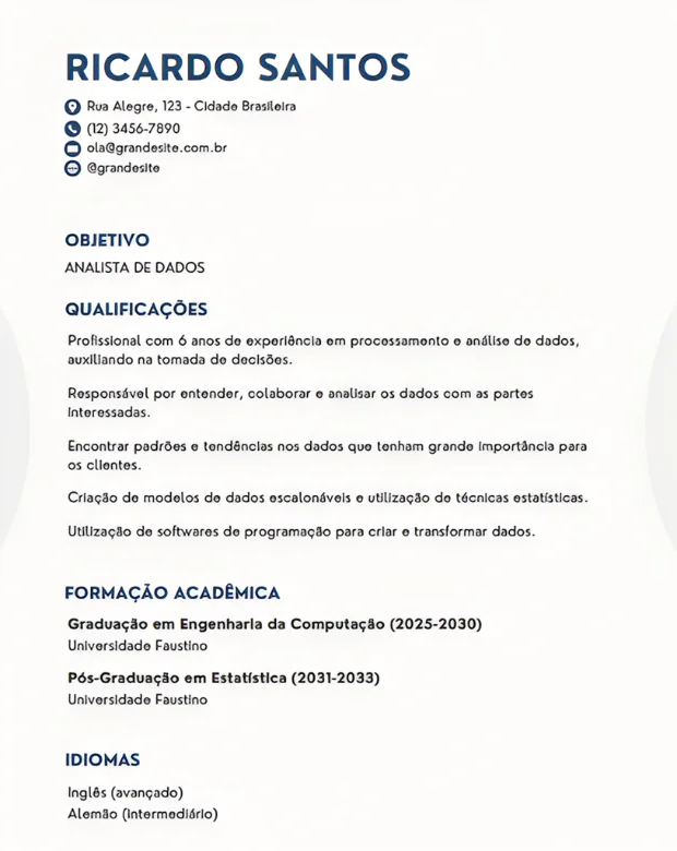 Currículo para PRIMEIRO EMPREGO OU JOVEM APRENDIZ moderno azul e branco 780x620 agile curriculo